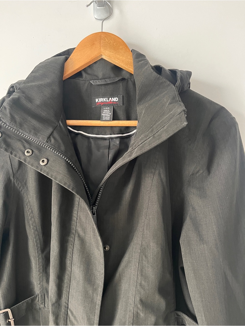 Kirkland Signature Women's Black Hooded Trench Coat | L | Casual Chic | Workwear